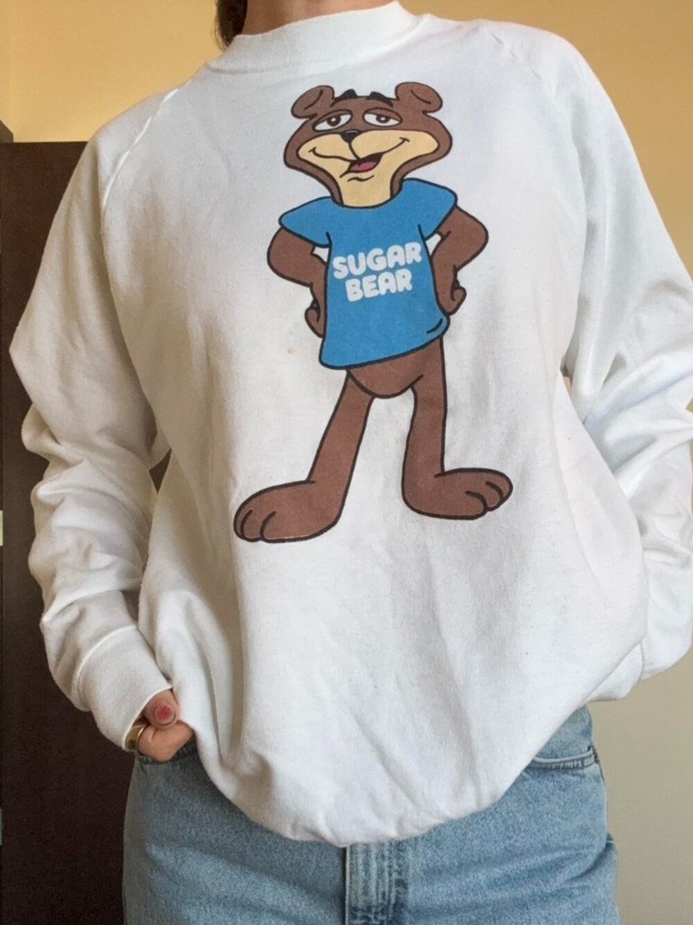 White Vintage 80s Sugar Bear Crewneck sweatshirt
